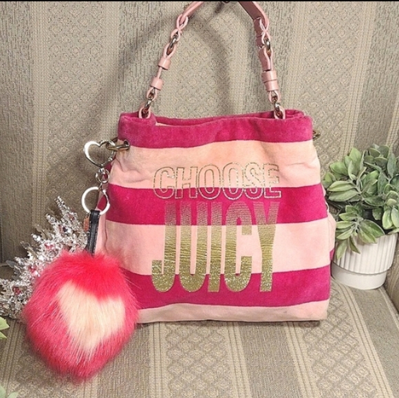 Juicy Couture Y2K Choose Juicy Velour stripe Bag with VS Charm